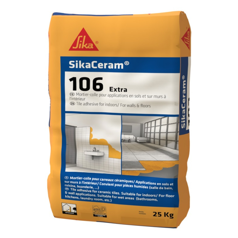 Mortier colle à carrelage pièces humides- SikaCeram 106 Extra Blanc