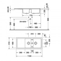 Evier de cuisine 116x50 Cassia Blanc DURAVIT